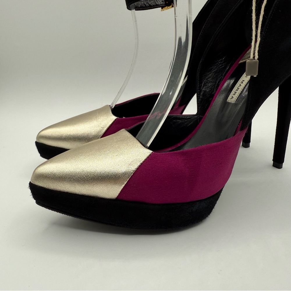 Gianni Marra Bold Color-block With Ankle Strap Stiletto Pointy Toe Platform - Picture 8 of 17